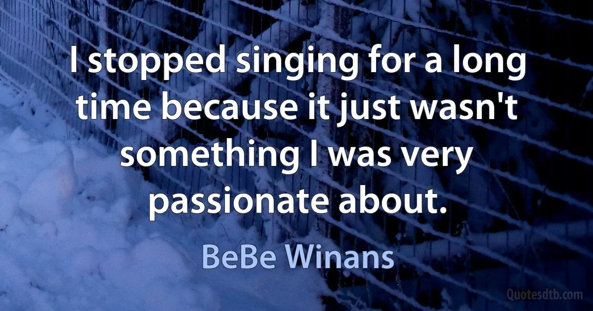 I stopped singing for a long time because it just wasn't something I was very passionate about. (BeBe Winans)