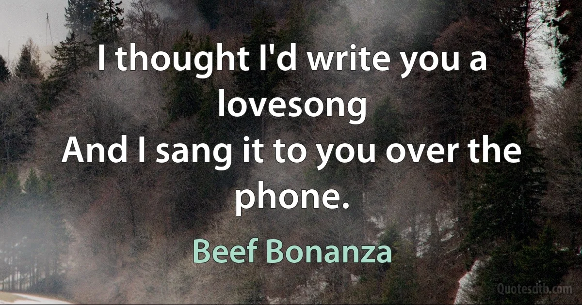 I thought I'd write you a lovesong
And I sang it to you over the phone. (Beef Bonanza)