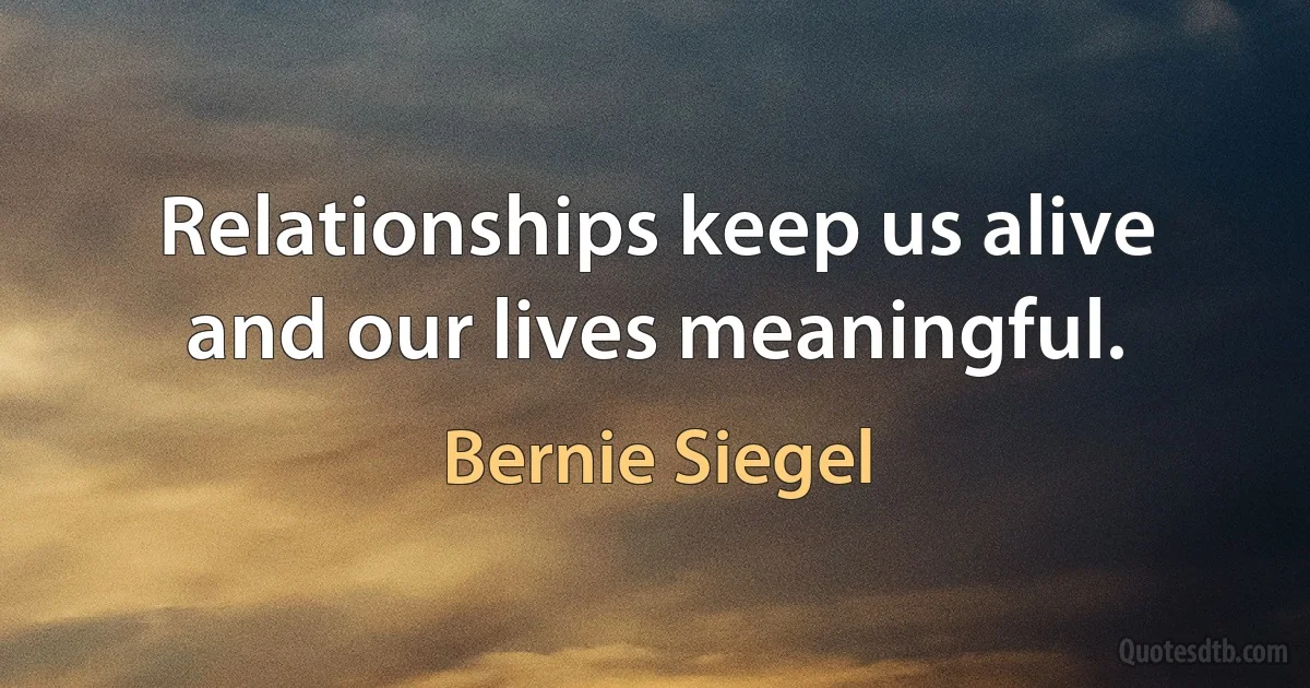 Relationships keep us alive and our lives meaningful. (Bernie Siegel)