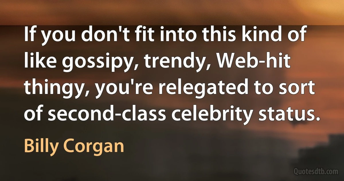 If you don't fit into this kind of like gossipy, trendy, Web-hit thingy, you're relegated to sort of second-class celebrity status. (Billy Corgan)