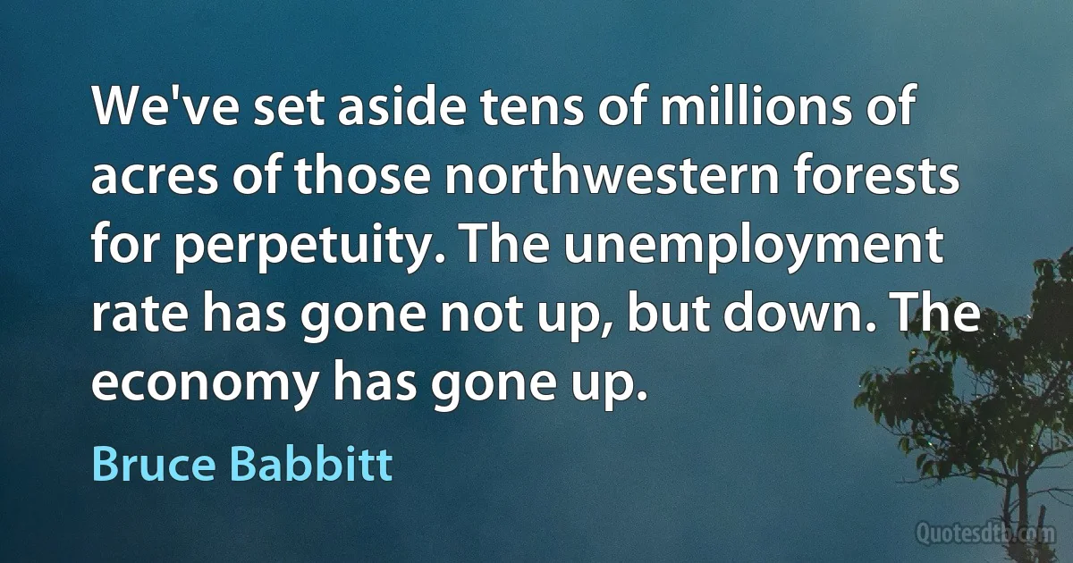 We've set aside tens of millions of acres of those northwestern forests for perpetuity. The unemployment rate has gone not up, but down. The economy has gone up. (Bruce Babbitt)