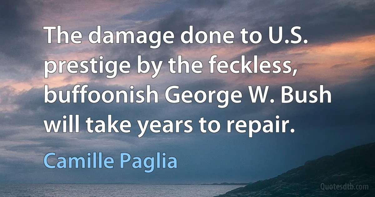 The damage done to U.S. prestige by the feckless, buffoonish George W. Bush will take years to repair. (Camille Paglia)