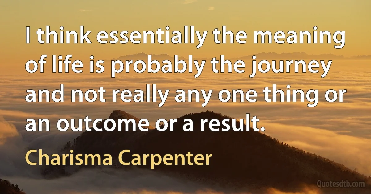 I think essentially the meaning of life is probably the journey and not really any one thing or an outcome or a result. (Charisma Carpenter)