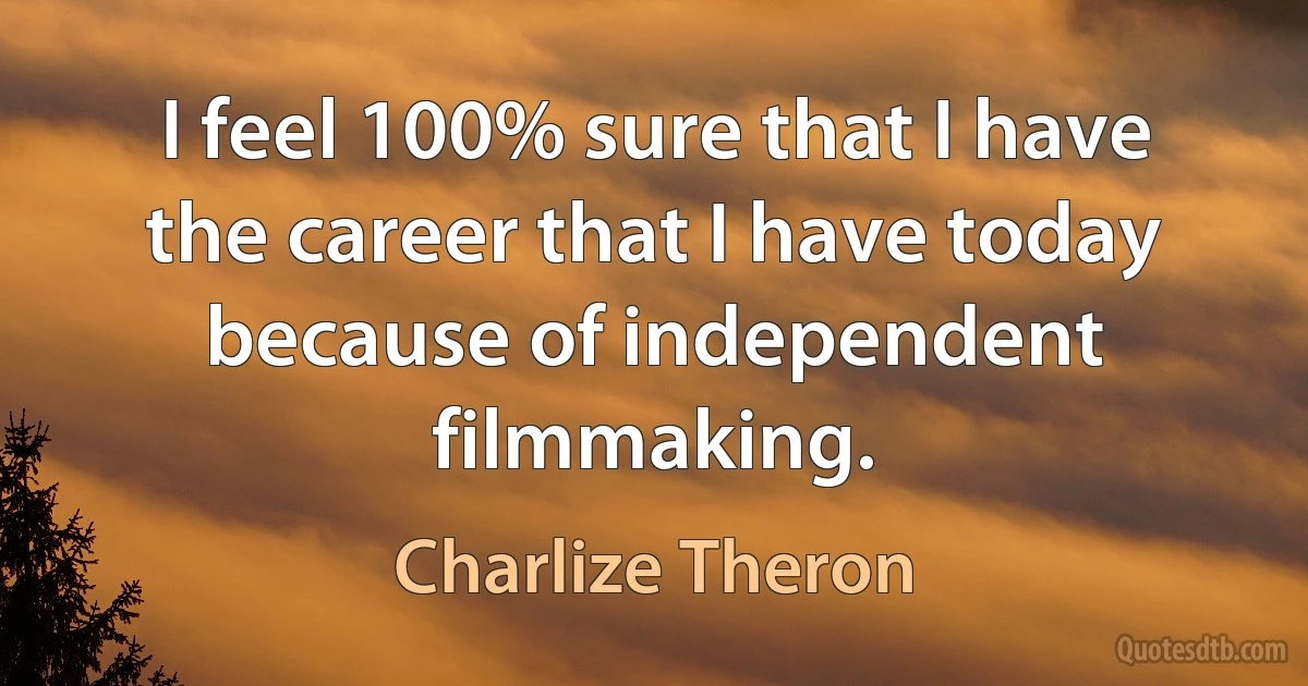 I feel 100% sure that I have the career that I have today because of independent filmmaking. (Charlize Theron)