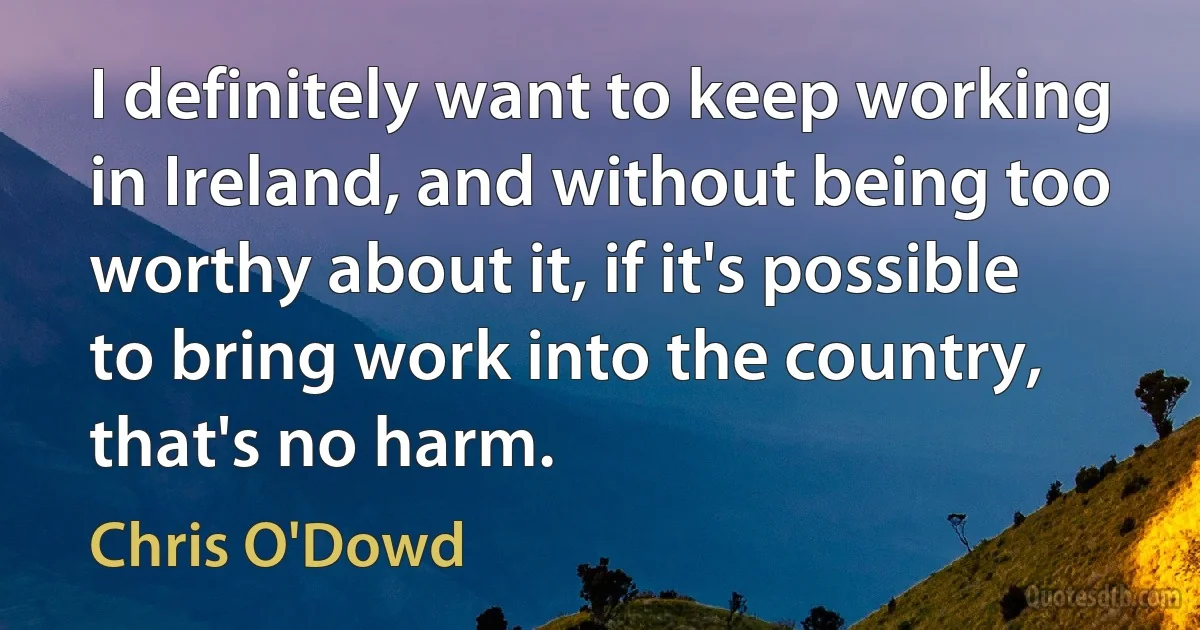 I definitely want to keep working in Ireland, and without being too worthy about it, if it's possible to bring work into the country, that's no harm. (Chris O'Dowd)