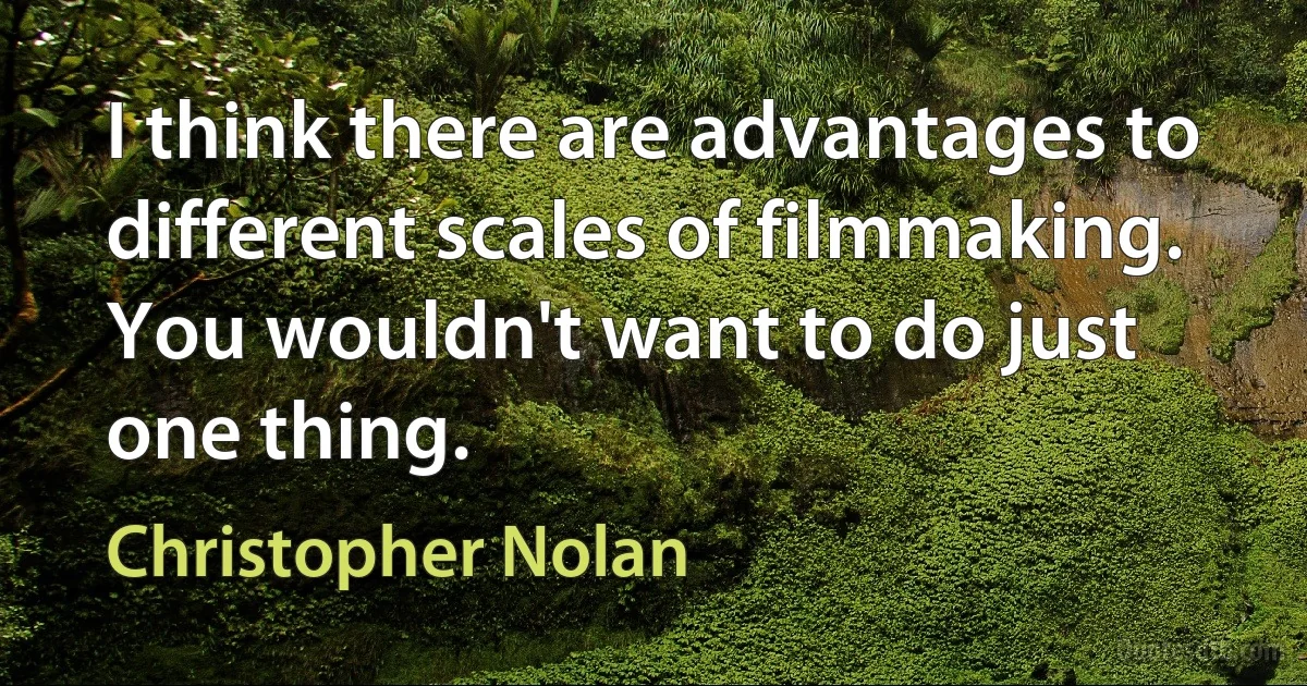 I think there are advantages to different scales of filmmaking. You wouldn't want to do just one thing. (Christopher Nolan)