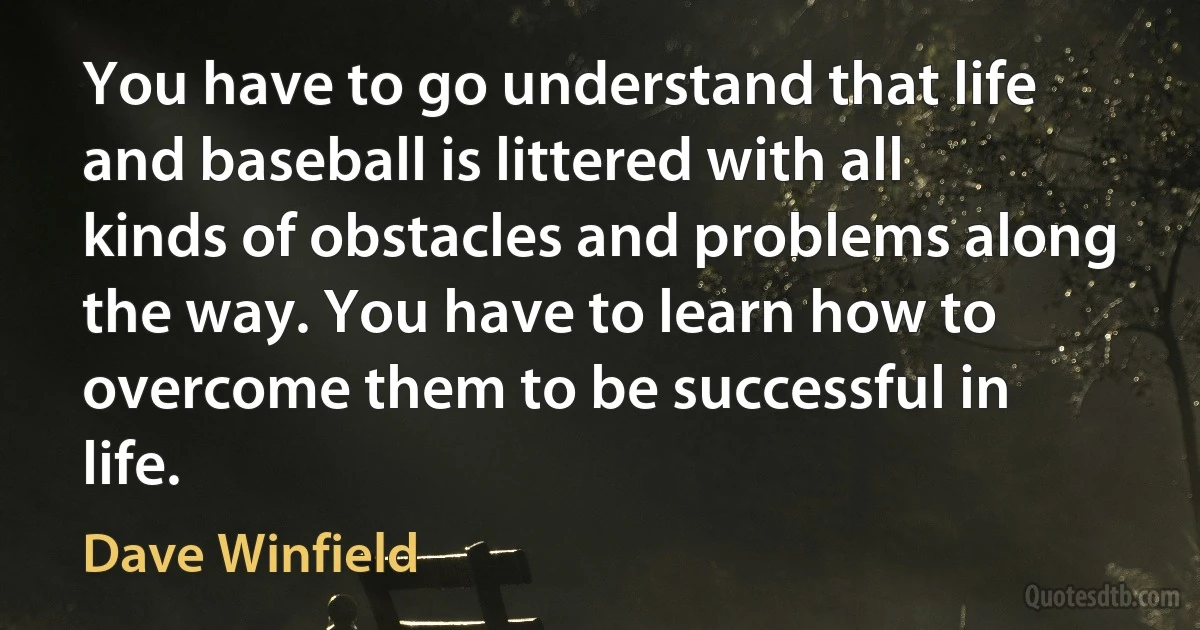 You have to go understand that life and baseball is littered with all kinds of obstacles and problems along the way. You have to learn how to overcome them to be successful in life. (Dave Winfield)