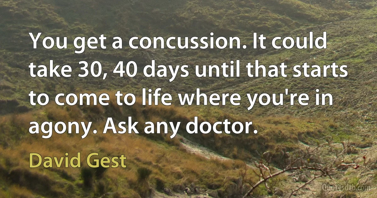 You get a concussion. It could take 30, 40 days until that starts to come to life where you're in agony. Ask any doctor. (David Gest)