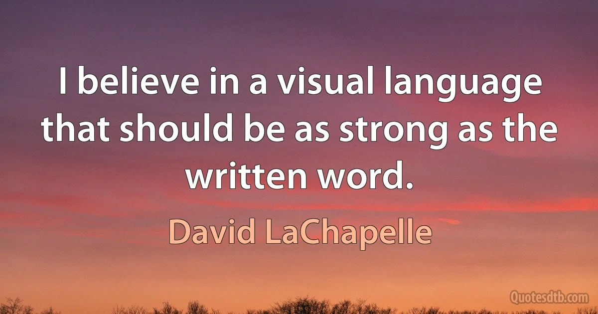 I believe in a visual language that should be as strong as the written word. (David LaChapelle)