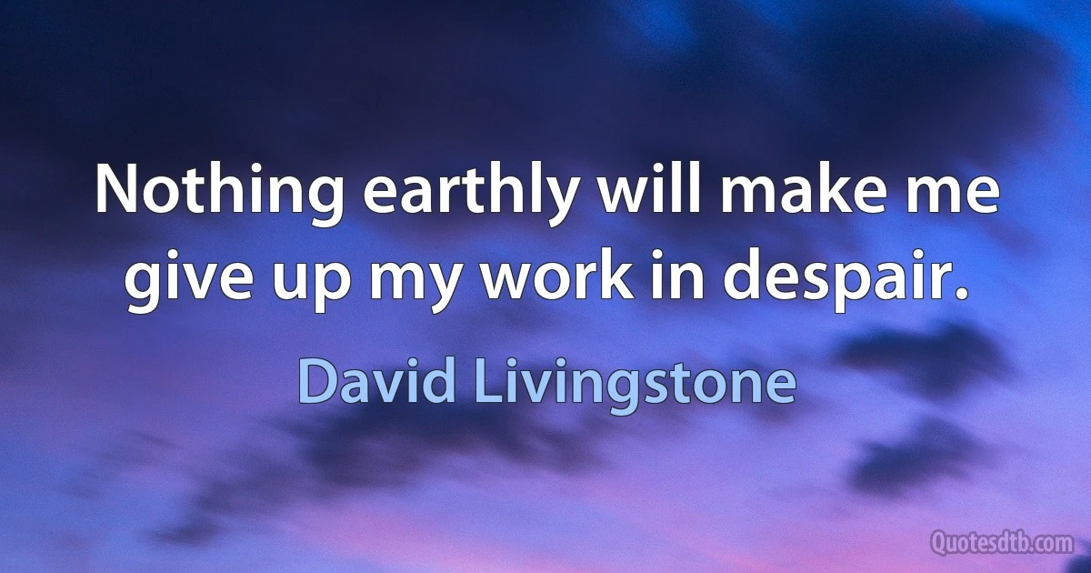 Nothing earthly will make me give up my work in despair. (David Livingstone)