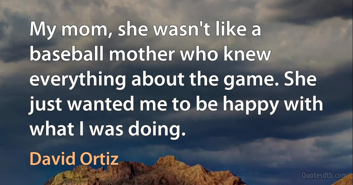 My mom, she wasn't like a baseball mother who knew everything about the game. She just wanted me to be happy with what I was doing. (David Ortiz)