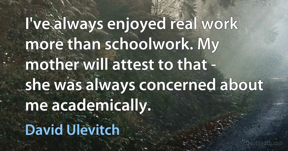 I've always enjoyed real work more than schoolwork. My mother will attest to that - she was always concerned about me academically. (David Ulevitch)