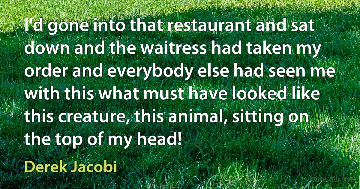 I'd gone into that restaurant and sat down and the waitress had taken my order and everybody else had seen me with this what must have looked like this creature, this animal, sitting on the top of my head! (Derek Jacobi)