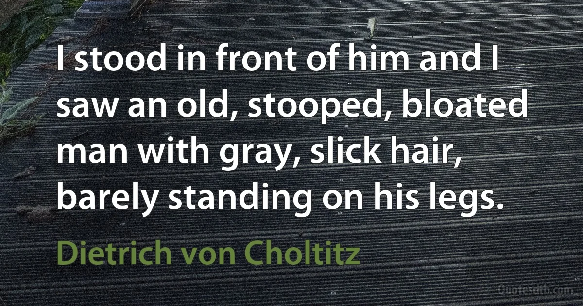 I stood in front of him and I saw an old, stooped, bloated man with gray, slick hair, barely standing on his legs. (Dietrich von Choltitz)