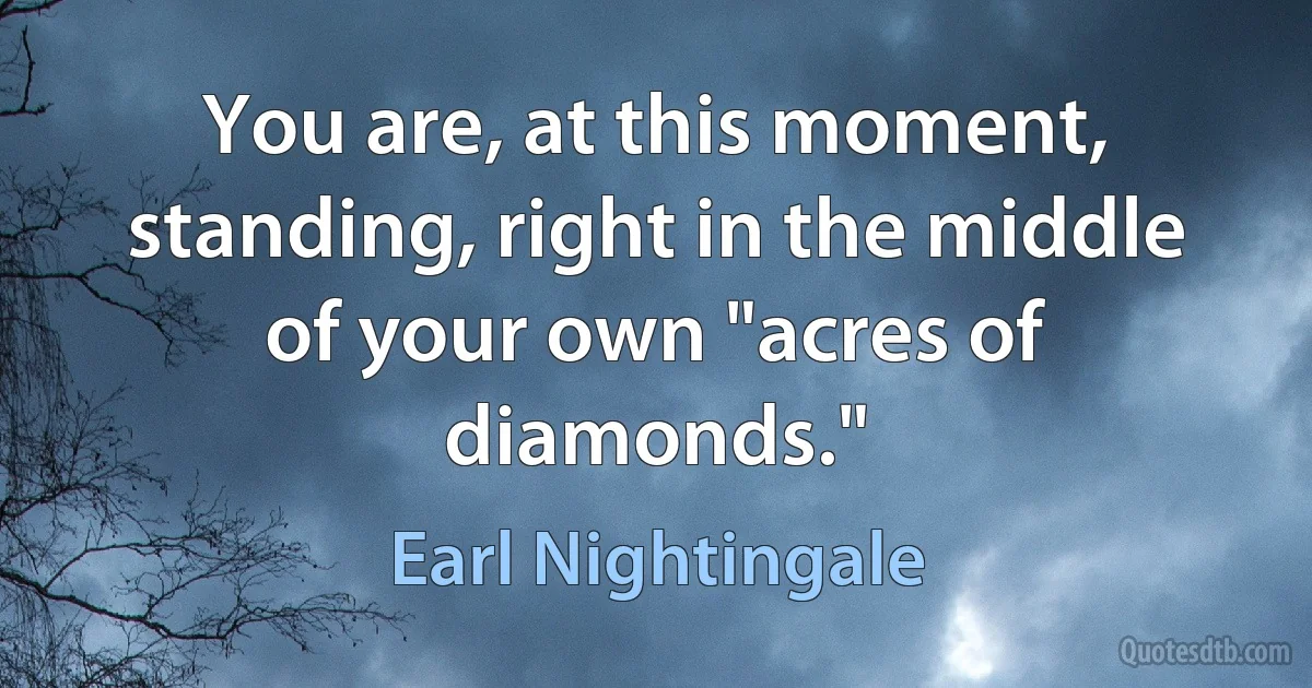 You are, at this moment, standing, right in the middle of your own "acres of diamonds." (Earl Nightingale)