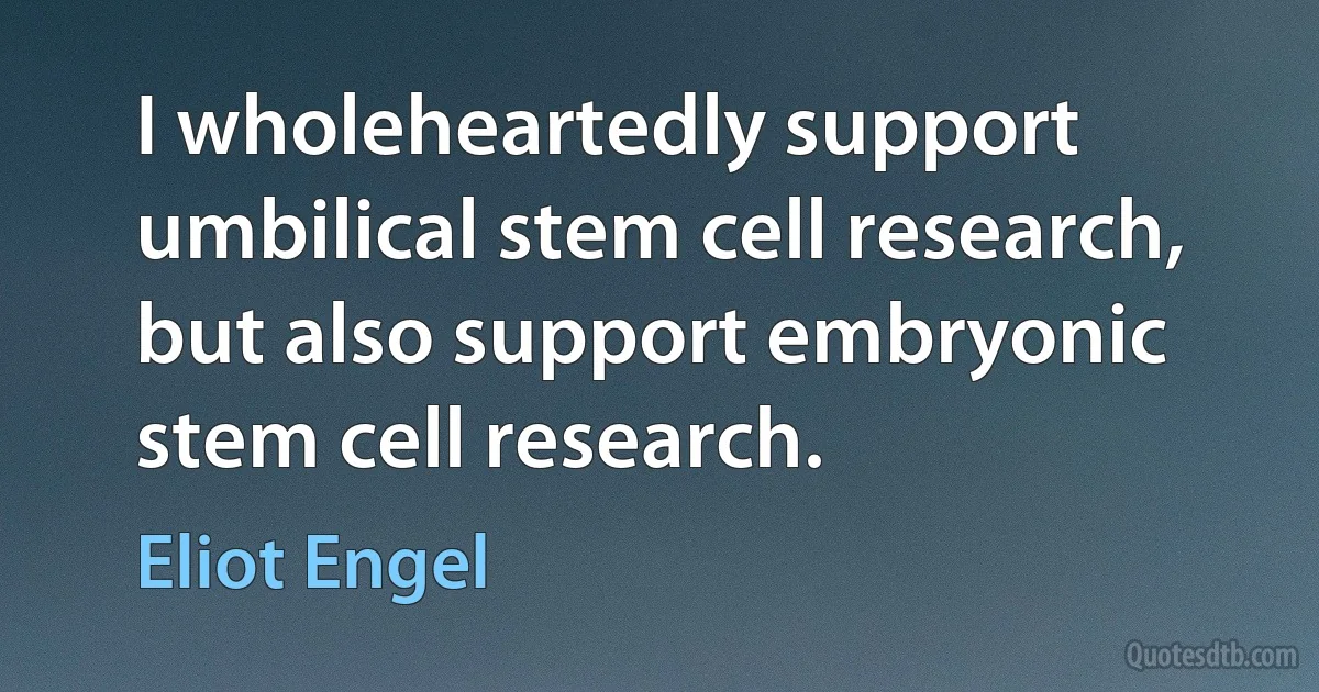 I wholeheartedly support umbilical stem cell research, but also support embryonic stem cell research. (Eliot Engel)