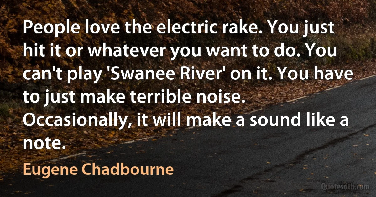 People love the electric rake. You just hit it or whatever you want to do. You can't play 'Swanee River' on it. You have to just make terrible noise. Occasionally, it will make a sound like a note. (Eugene Chadbourne)