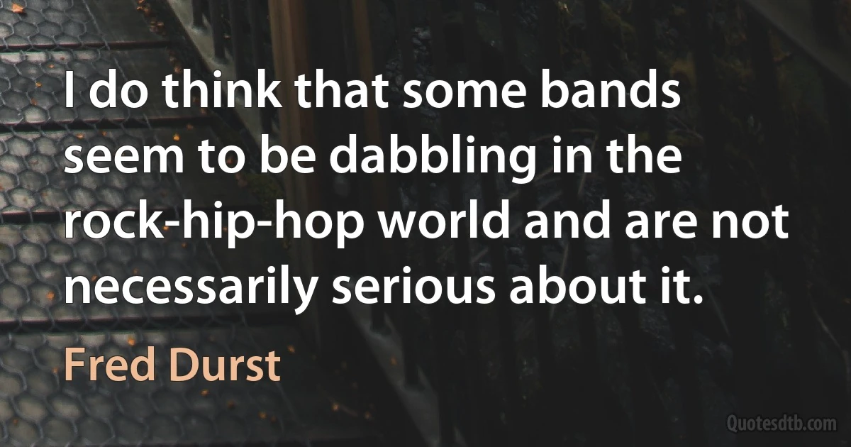 I do think that some bands seem to be dabbling in the rock-hip-hop world and are not necessarily serious about it. (Fred Durst)