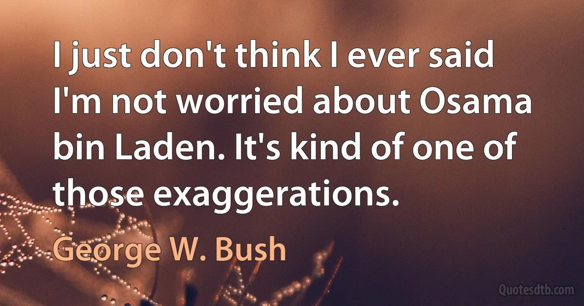 I just don't think I ever said I'm not worried about Osama bin Laden. It's kind of one of those exaggerations. (George W. Bush)