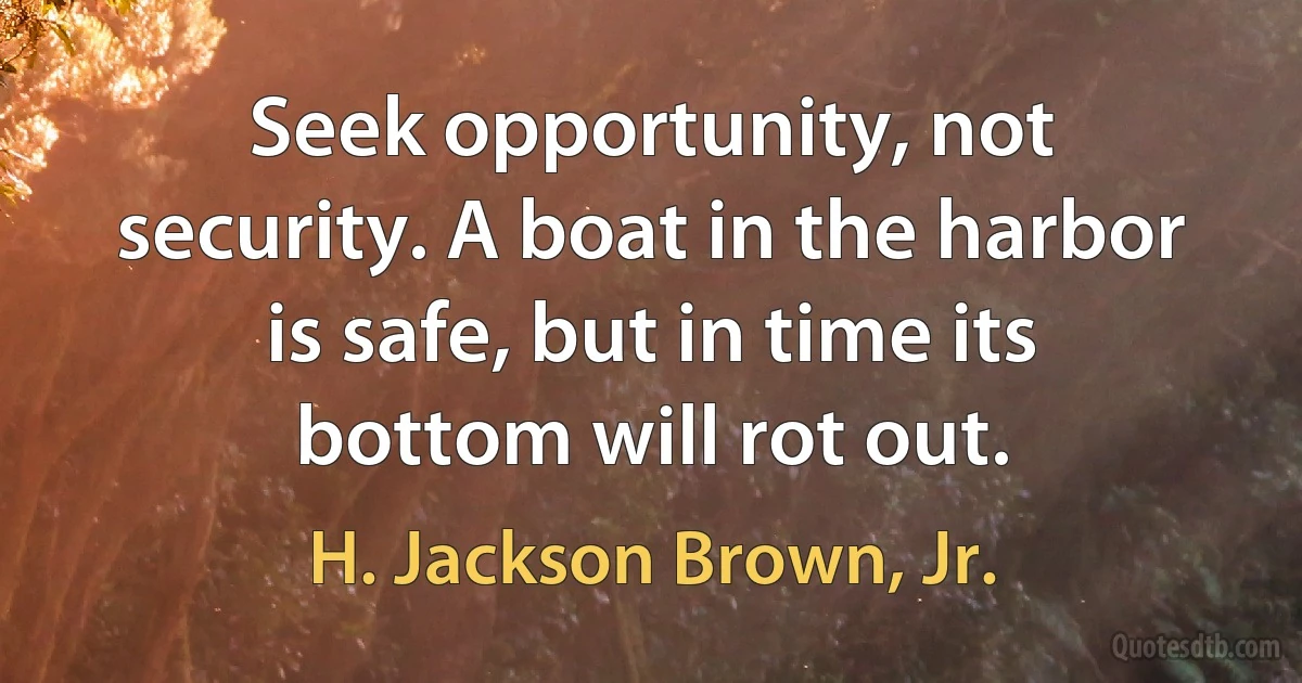 Seek opportunity, not security. A boat in the harbor is safe, but in time its bottom will rot out. (H. Jackson Brown, Jr.)