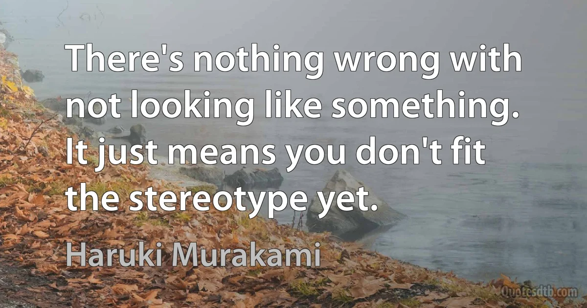 There's nothing wrong with not looking like something. It just means you don't fit the stereotype yet. (Haruki Murakami)