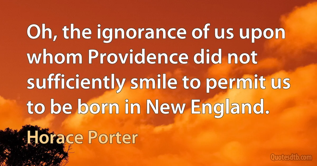 Oh, the ignorance of us upon whom Providence did not sufficiently smile to permit us to be born in New England. (Horace Porter)