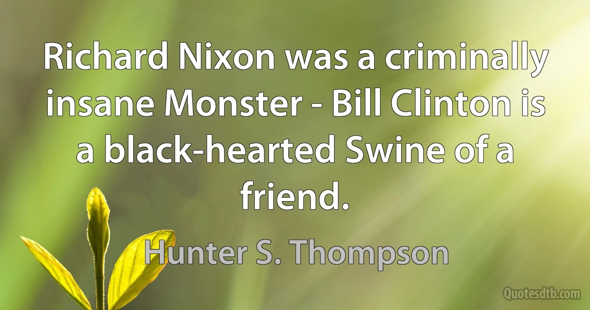 Richard Nixon was a criminally insane Monster - Bill Clinton is a black-hearted Swine of a friend. (Hunter S. Thompson)