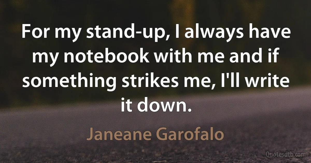 For my stand-up, I always have my notebook with me and if something strikes me, I'll write it down. (Janeane Garofalo)