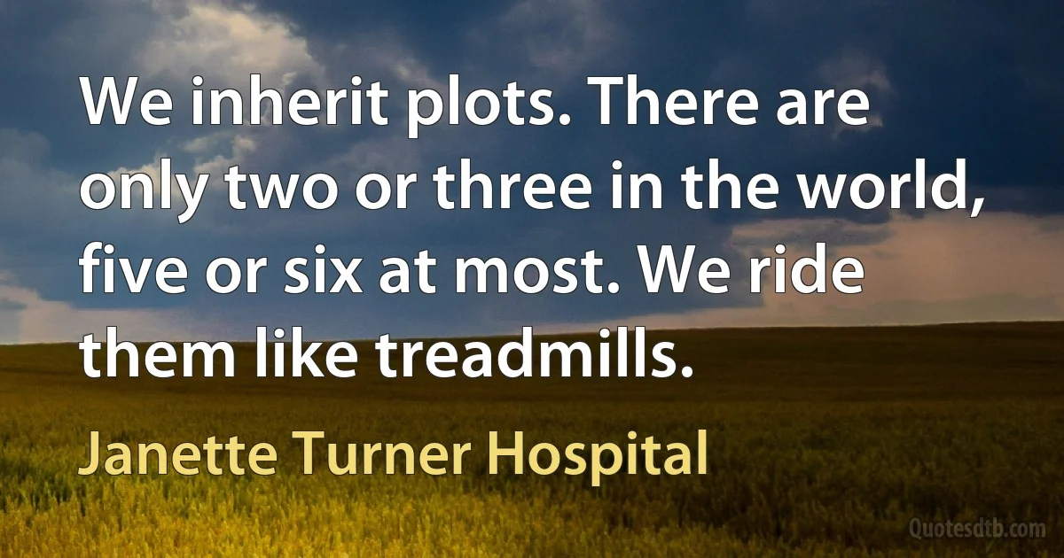 We inherit plots. There are only two or three in the world, five or six at most. We ride them like treadmills. (Janette Turner Hospital)