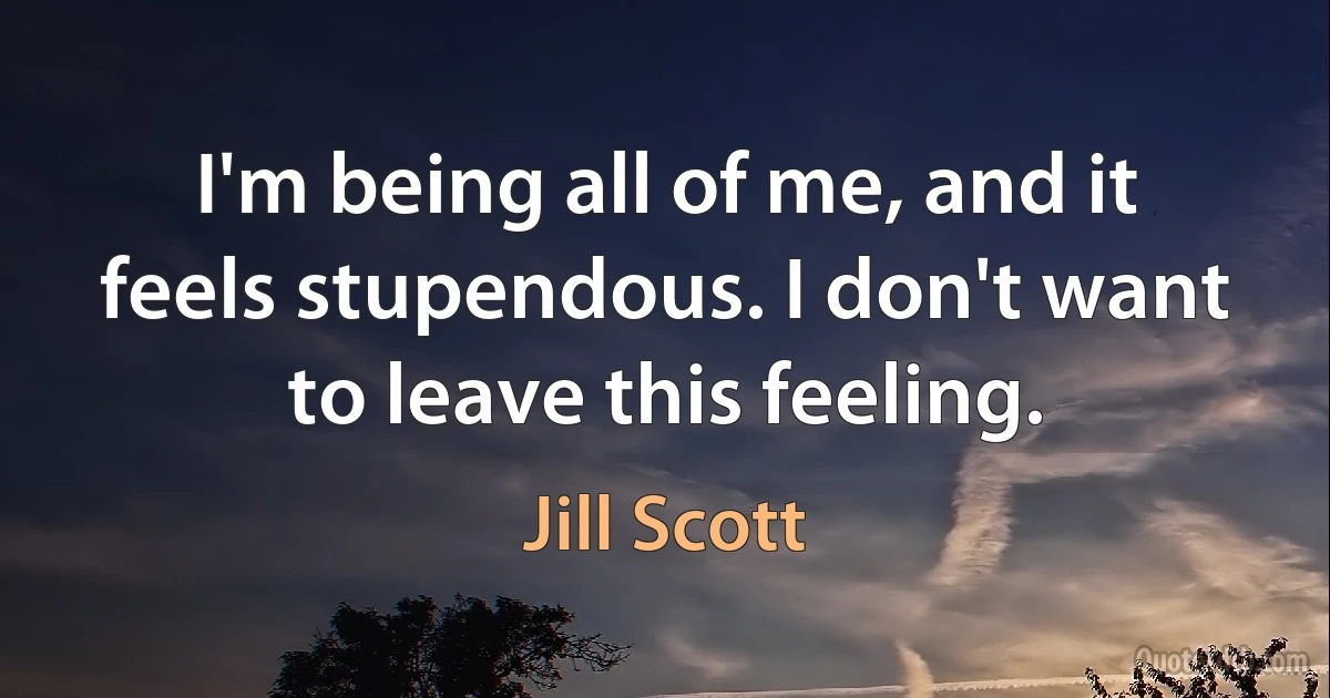 I'm being all of me, and it feels stupendous. I don't want to leave this feeling. (Jill Scott)