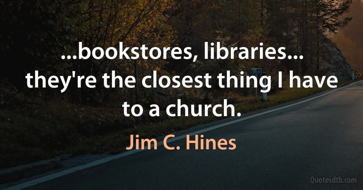 ...bookstores, libraries... they're the closest thing I have to a church. (Jim C. Hines)