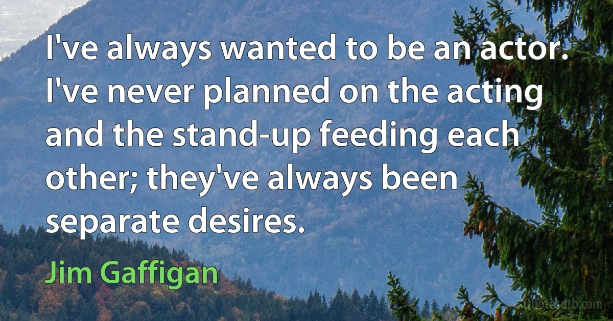 I've always wanted to be an actor. I've never planned on the acting and the stand-up feeding each other; they've always been separate desires. (Jim Gaffigan)