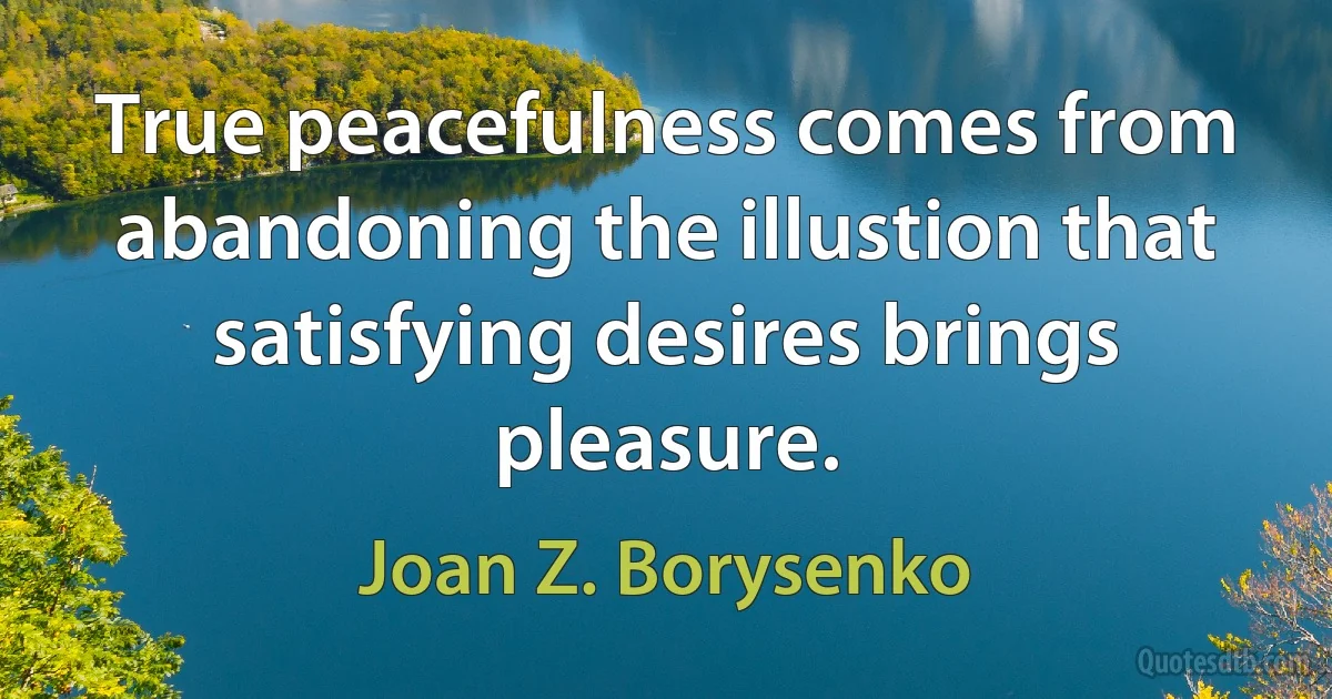 True peacefulness comes from abandoning the illustion that satisfying desires brings pleasure. (Joan Z. Borysenko)