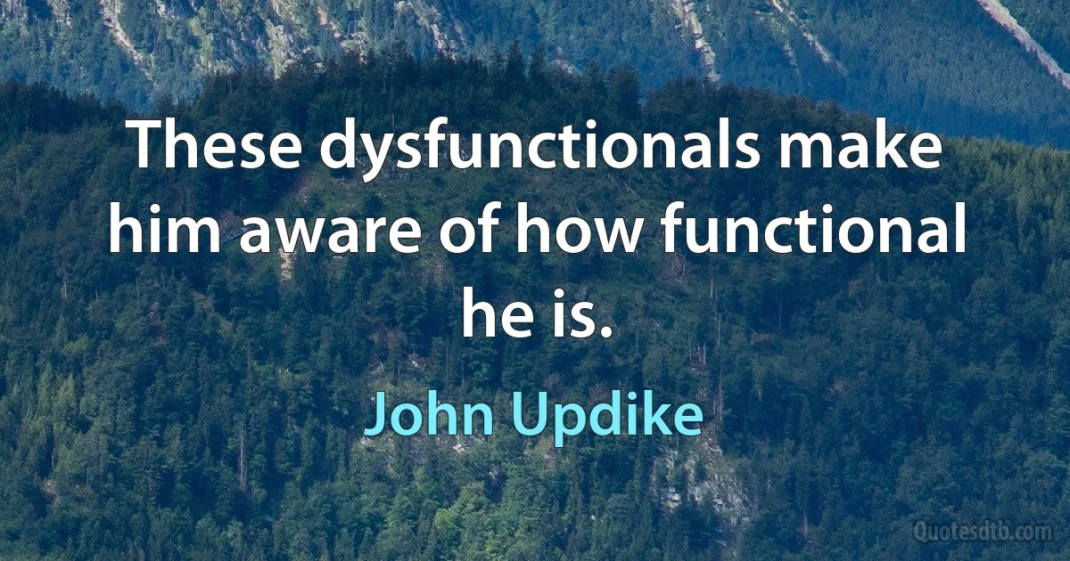 These dysfunctionals make him aware of how functional he is. (John Updike)