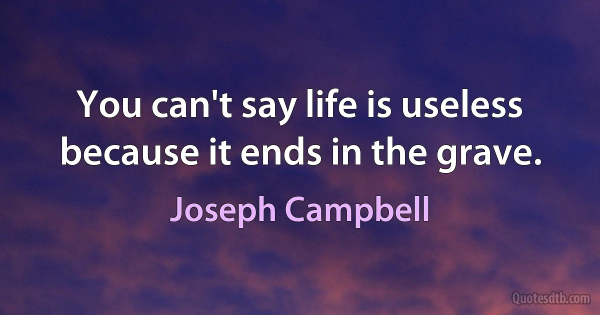 You can't say life is useless because it ends in the grave. (Joseph Campbell)