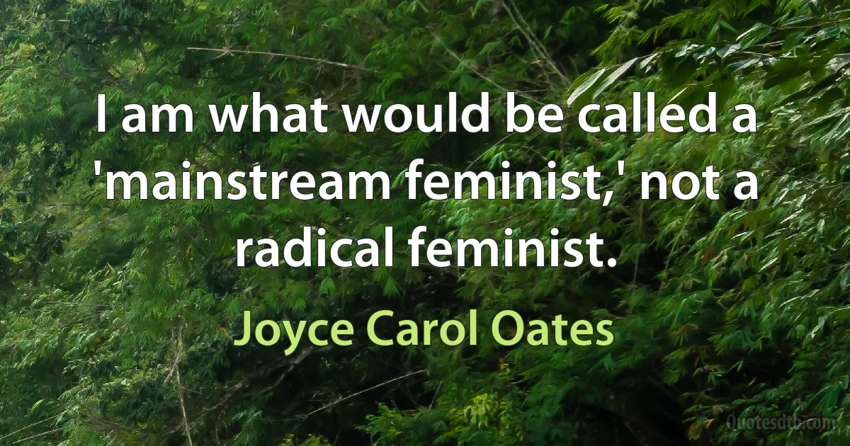 I am what would be called a 'mainstream feminist,' not a radical feminist. (Joyce Carol Oates)