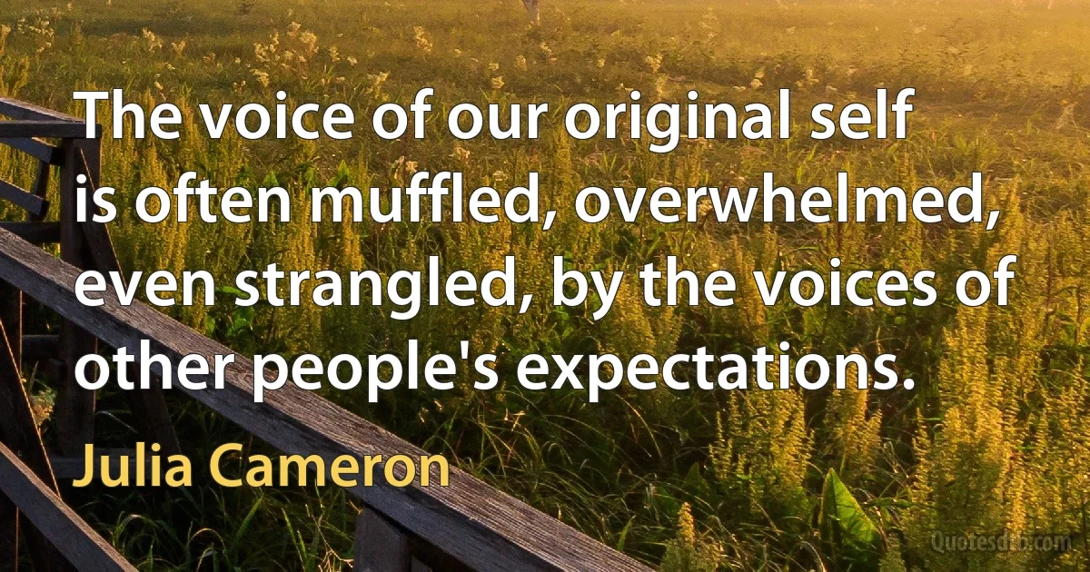 The voice of our original self is often muffled, overwhelmed, even strangled, by the voices of other people's expectations. (Julia Cameron)