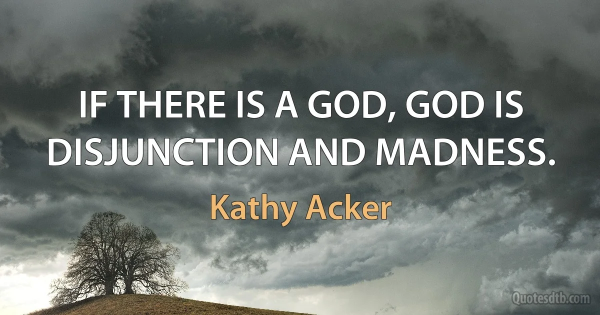 IF THERE IS A GOD, GOD IS DISJUNCTION AND MADNESS. (Kathy Acker)