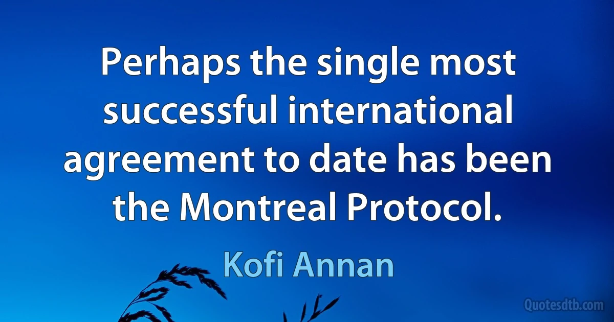 Perhaps the single most successful international agreement to date has been the Montreal Protocol. (Kofi Annan)