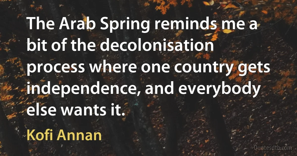 The Arab Spring reminds me a bit of the decolonisation process where one country gets independence, and everybody else wants it. (Kofi Annan)