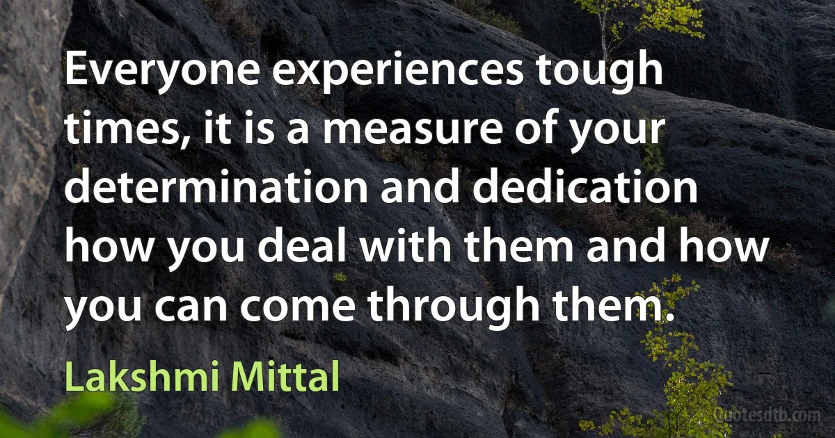 Everyone experiences tough times, it is a measure of your determination and dedication how you deal with them and how you can come through them. (Lakshmi Mittal)