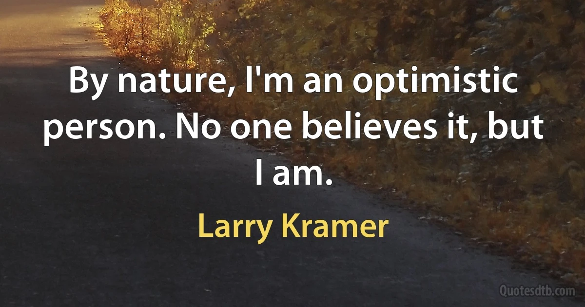 By nature, I'm an optimistic person. No one believes it, but I am. (Larry Kramer)