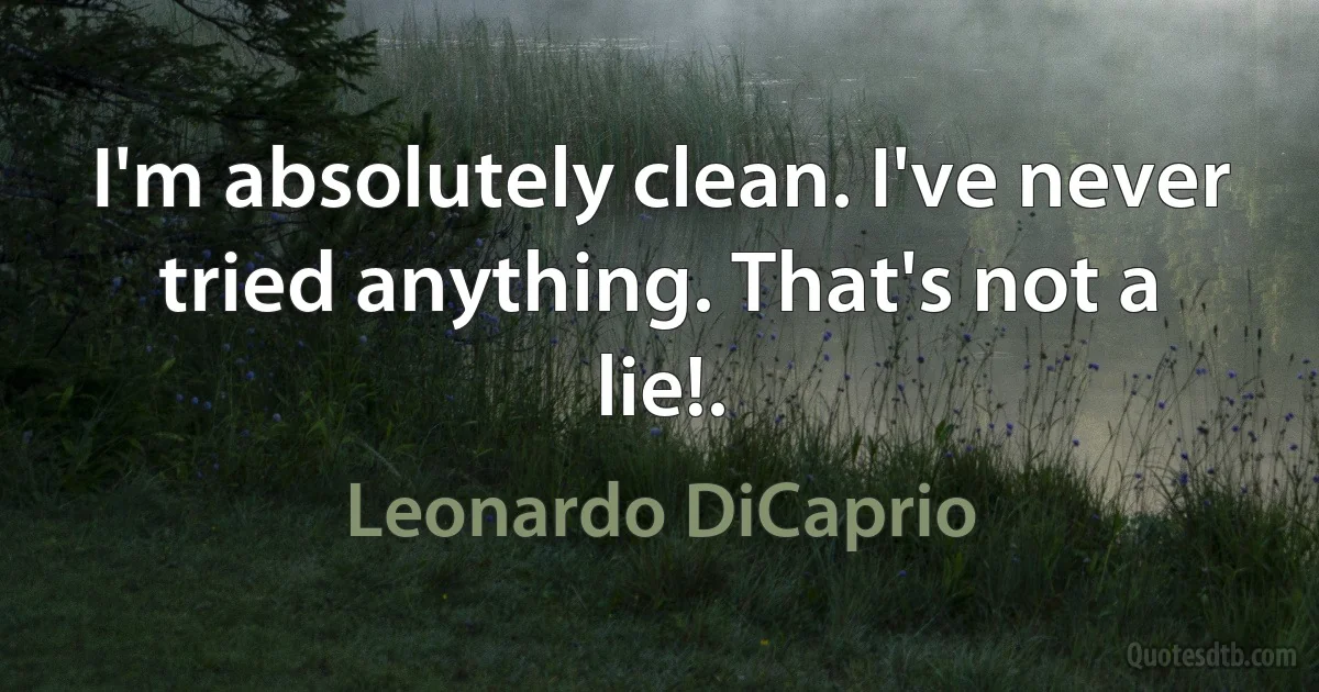 I'm absolutely clean. I've never tried anything. That's not a lie!. (Leonardo DiCaprio)