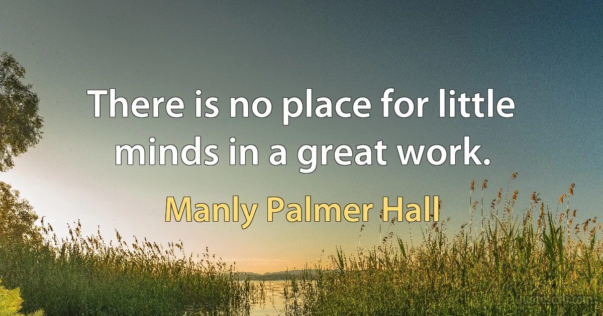 There is no place for little minds in a great work. (Manly Palmer Hall)