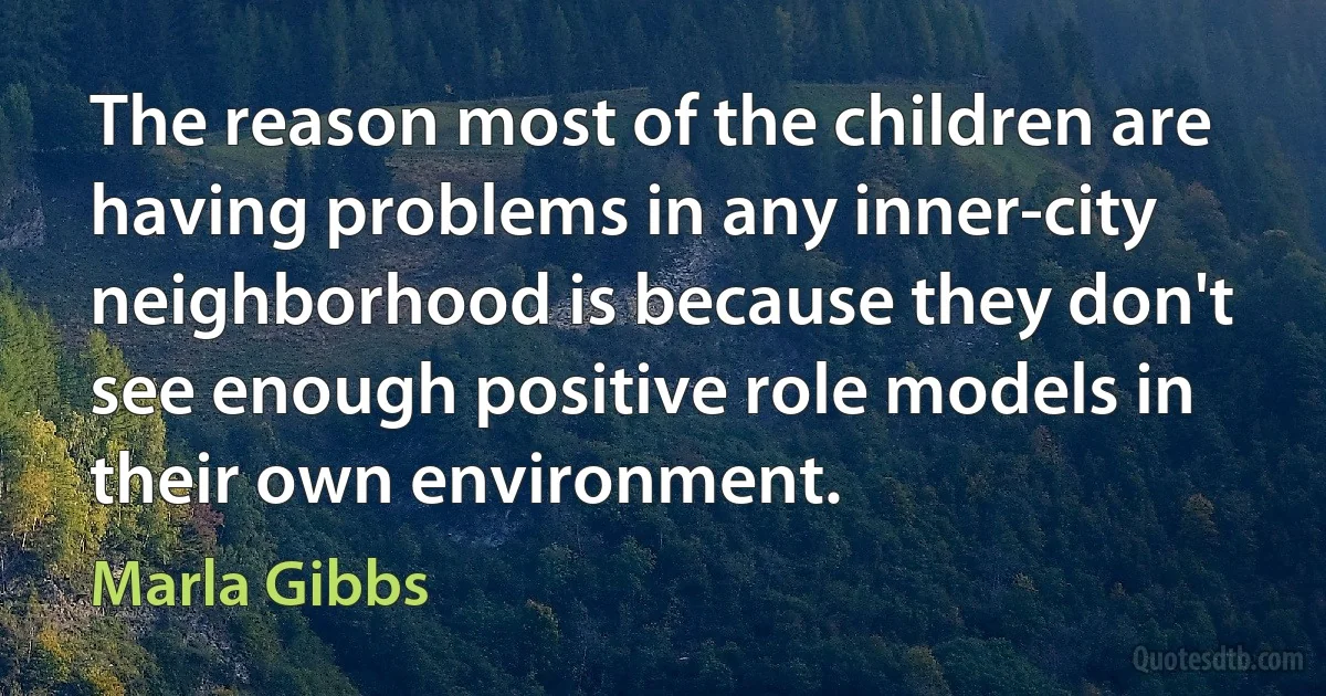 The reason most of the children are having problems in any inner-city neighborhood is because they don't see enough positive role models in their own environment. (Marla Gibbs)