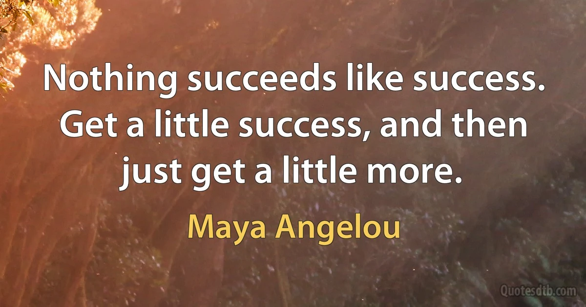 Nothing succeeds like success. Get a little success, and then just get a little more. (Maya Angelou)