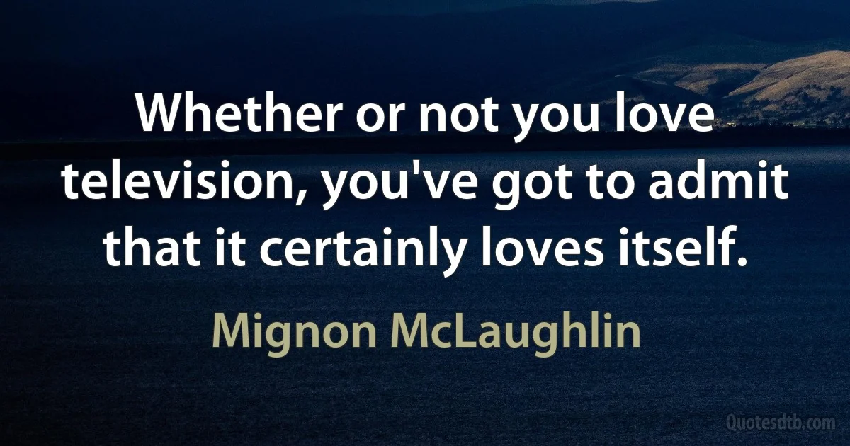 Whether or not you love television, you've got to admit that it certainly loves itself. (Mignon McLaughlin)