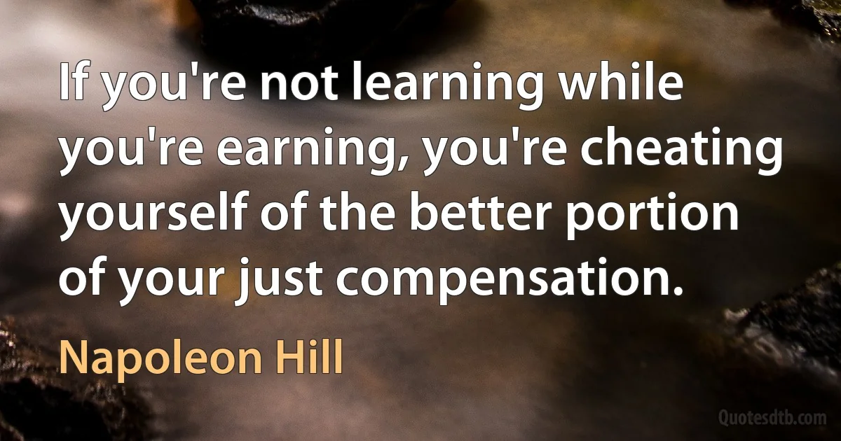 If you're not learning while you're earning, you're cheating yourself of the better portion of your just compensation. (Napoleon Hill)