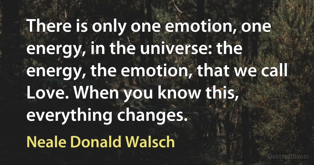 There is only one emotion, one energy, in the universe: the energy, the emotion, that we call Love. When you know this, everything changes. (Neale Donald Walsch)