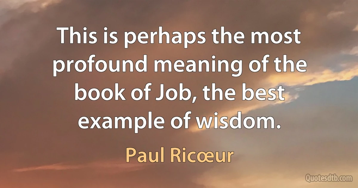 This is perhaps the most profound meaning of the book of Job, the best example of wisdom. (Paul Ricœur)